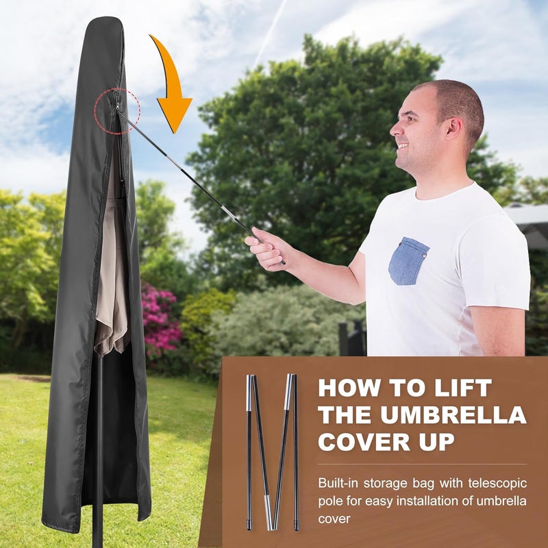 AckMizz Patio Umbrella Cover - Outdoor Umbrella Covers with Folding Rod, Waterproof Oxford, Parasol Cover for 7.5ft 8ft 9ft 10ft 11ft Round Table Umbrella (Black) - Image 5